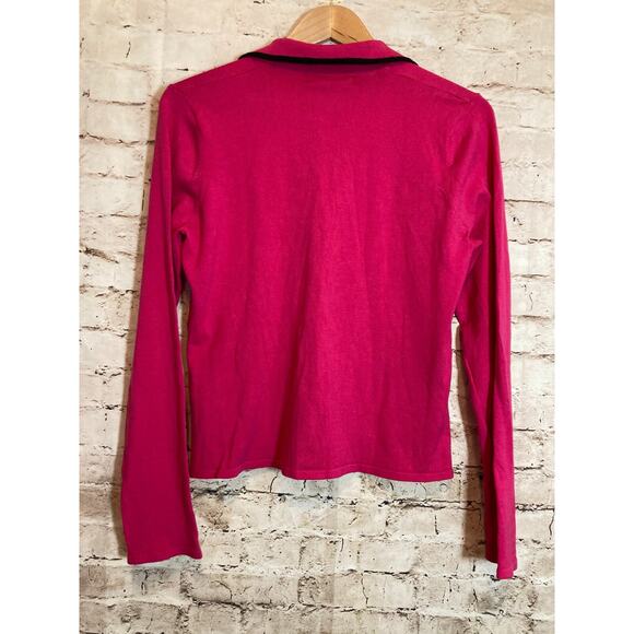 C'est City Silk Top Womens Large Hot Pink Button Front Santana Knit Lightweight - Picture 10 of 12